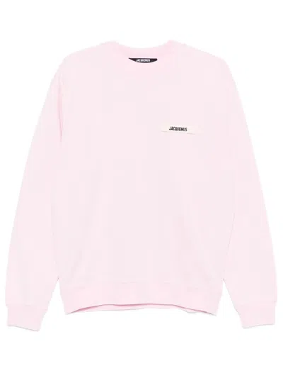 Jacquemus Cotton Gros Grain Logo Crew Sweatshirt In Pink