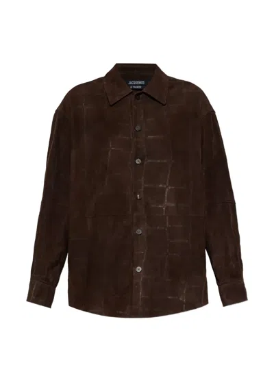 Jacquemus The Croco Leather Shirt In Brown