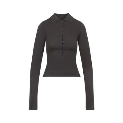 Jacquemus Long-sleeved Merino Wool Polo Shirt Knitwear Brown