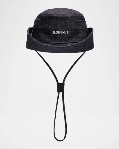Jacquemus The De-nimes Logo Cotton Denim Bucket Hat In Blue