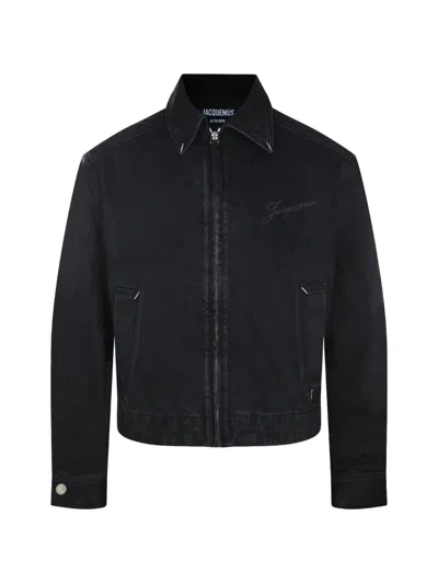 Jacquemus Canvas Coat Front And Back Pockets In Black