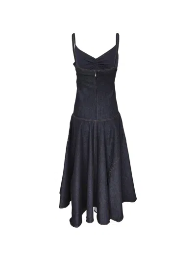 Jacquemus The De-nîmes Pina Flared Long Denim Dress In Blue