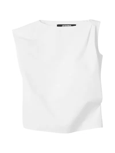 Jacquemus The Drap Asymmetric Sleeveless Top In White
