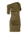 Jacquemus Asymmetric Green Mini Dress With Gathered Details In Green