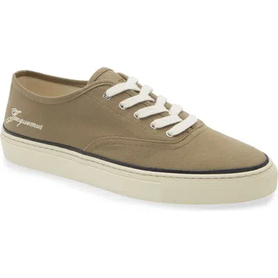 Jacquemus Cotton Low-top Sneakers With Embroidered Logo In Brown