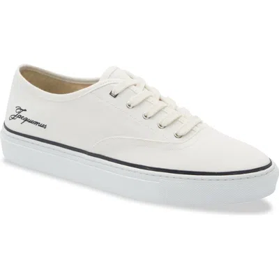 Jacquemus Round Toe Canvas Sneakers With Embroidered Logos In White