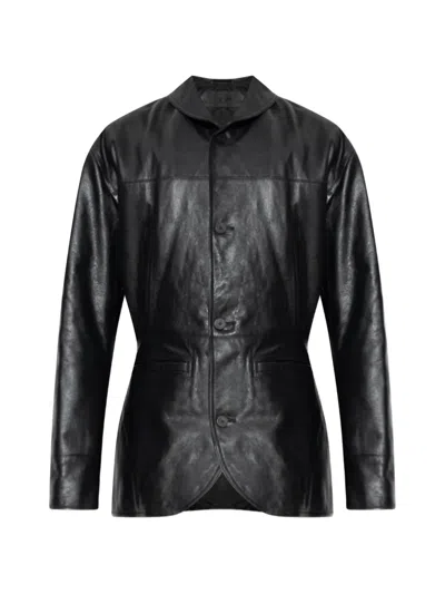 Jacquemus The Gardian Leather Button-up Jacket In Black