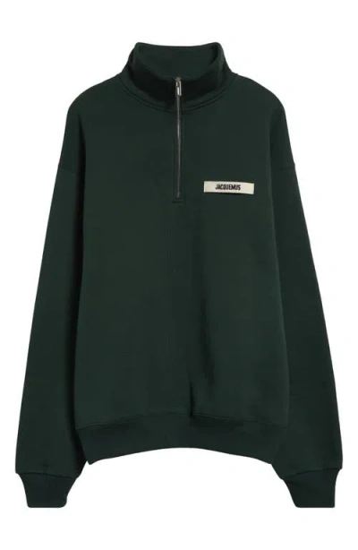 Jacquemus The Gros Grain Cotton Fleece Zip Sweatshirt In Dark Green