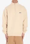 Jacquemus High Collar Half-zip Grosgrain Sweatshirt In Beige