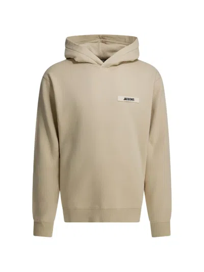 Jacquemus Relaxed Fit Cotton Hoodie With Subtle Patch Detail In Neutral