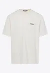 Jacquemus 'le T-shirt Gros Grain' White T-shirt With Logo Patch On The Front In Beige