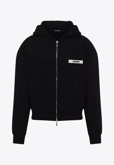 Jacquemus The Gros Grain Zip-up Hooded Sweatshirt In Black