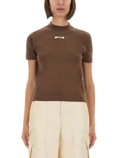 Jacquemus The Grosgrain Long-sleeved Shirt In Brown