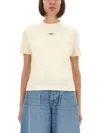 Jacquemus Fitted Round Neck T-shirt With Logo Label In Beige In Neutral