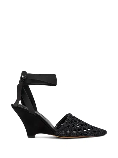 Jacquemus Wedge Espadrille Mules Pointed Toe Ribbon In Black