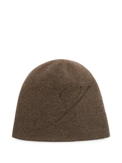Jacquemus The J Embroidered-logo Beanie Hat In Brown