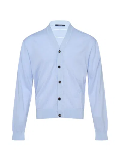 Jacquemus The J Embroidered-logo Cardigan In Blue