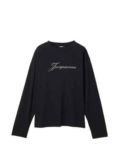 Jacquemus Logo-printed Cotton-hemp Jersey Long-sleeve T-shirt In Black