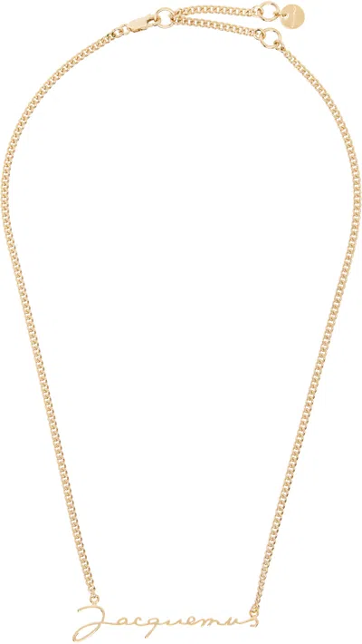 Jacquemus Gold-tone Le Chaine Necklace With Logo Plaque In Brass Woman