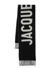 Jacquemus Maxi Logo Wool Fringed Scarf In Black