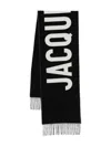 Jacquemus Long Rectangular Wool Scarf With Bold Lettering In Black