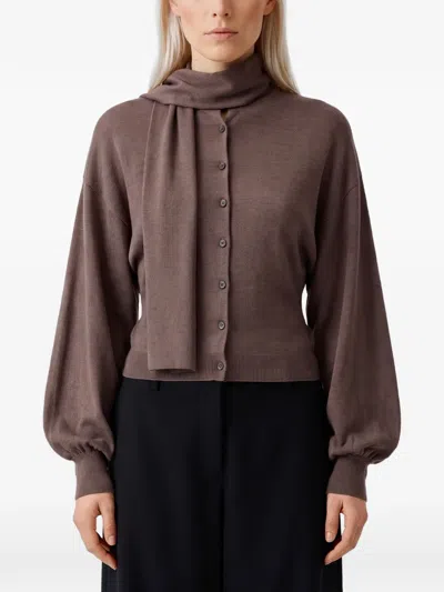 Jacquemus Losange Tie-neck Silk-blend Cardigan In Brown