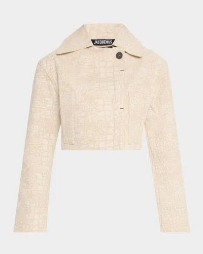 Jacquemus The Ovalo De-nîmes Denim Jacket In White