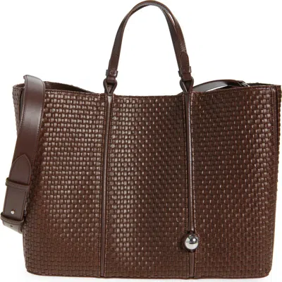 Jacquemus The Marino Woven Faux Leather Horizontal Shopper Bag In Dark Brown