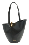 Jacquemus The Medium Bambola Asymmetric Leather Bucket Bag In Black 990