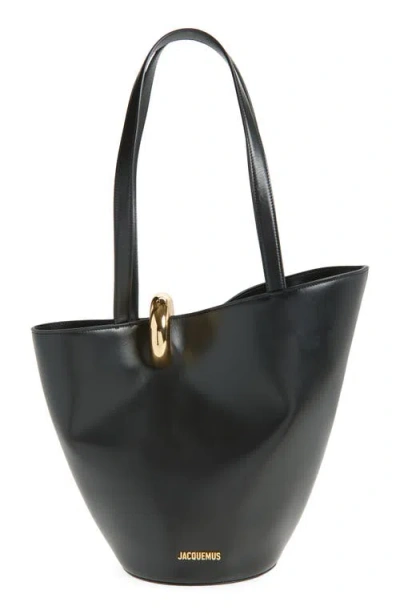 Jacquemus The Medium Bambola Asymmetric Leather Bucket Bag In Black 990