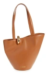 Jacquemus The Medium Bambola Asymmetric Leather Bucket Bag In Light Brown 810
