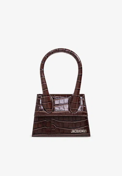 Jacquemus The Medium Chiquito Croc-embossed Leather Handbag In Brown