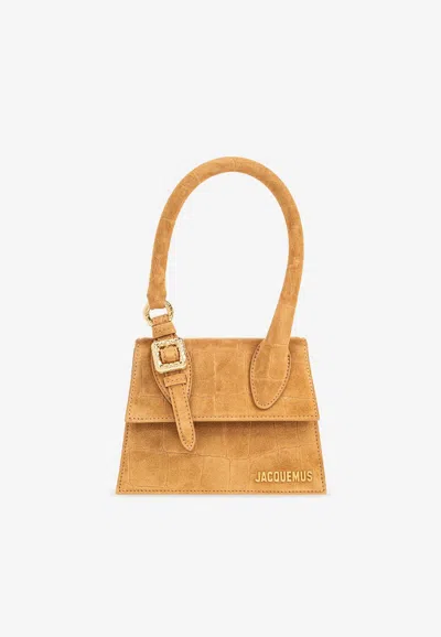 JACQUEMUS THE MEDIUM CHIQUITO CROC-EMBOSSED SUEDE TOP HANDLE BAG