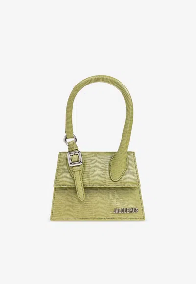 Jacquemus The Medium Chiquito Lizard Embossed Leather Handbag In Green