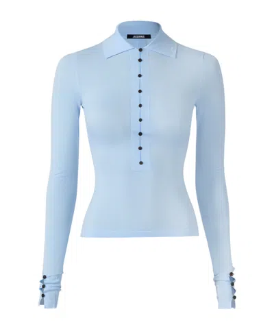 Jacquemus The Merino Long-sleeve Polo Shirt In Blue
