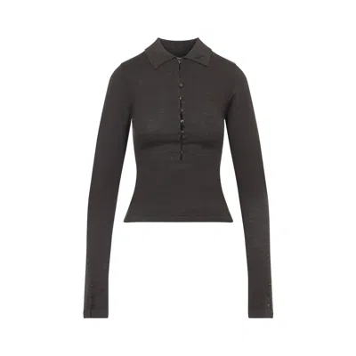 Jacquemus Womens Dark Brown The Merino Wool Long-sleeve Knitted Polo Shirt