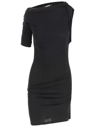 Jacquemus The Mini Draped Robe In Black