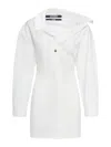 Jacquemus White Asymmetrical Cotton Mini Chemisier Dress In Blanco