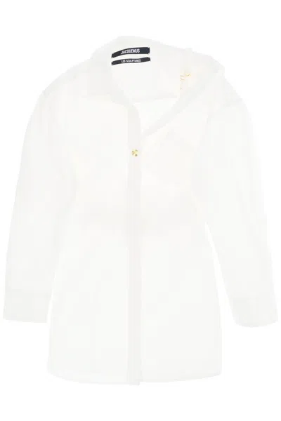 Jacquemus White La Mini Robe Chemise Shirt Dress In Cotton Woman