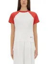 Jacquemus Raglan T-shirt With Red Sleeves And Subtle Logo In Multicolour