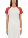 Jacquemus Raglan T-shirt With Red Sleeves And Subtle Logo In Multicolour