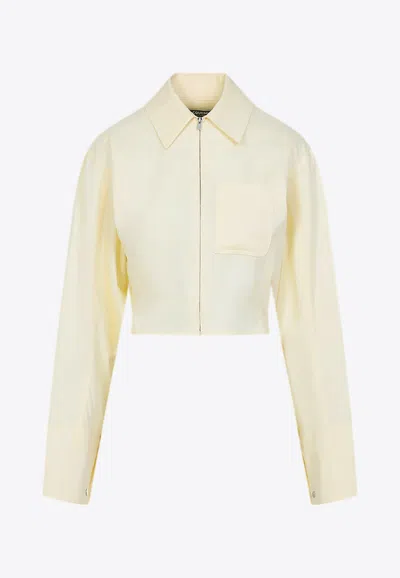 Jacquemus The Mirada Cropped Zip-up Shirt In Yellow