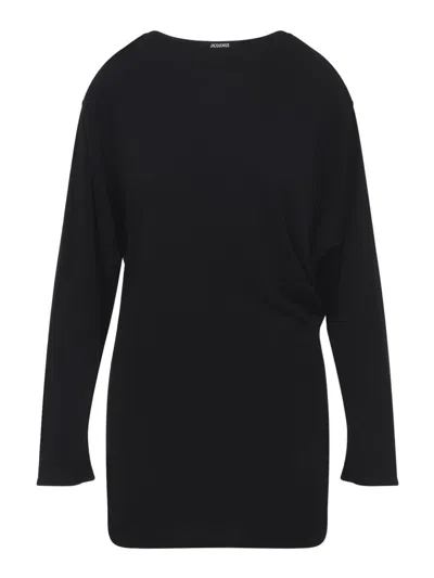 Jacquemus Black La Robe Mistral Crew Neck Dress With Long Sleeves And Open Back In Viscose Blend Women