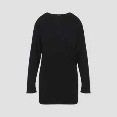 Jacquemus Black La Robe Mistral Crew Neck Dress With Long Sleeves And Open Back In Viscose Blend Women