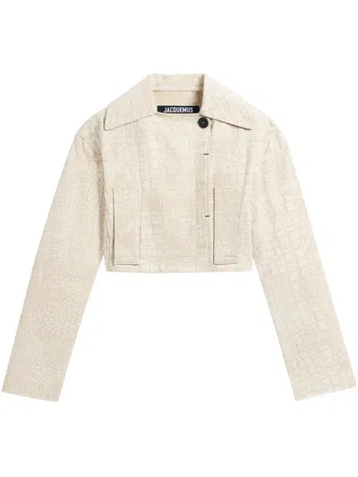 Jacquemus The Marino De-nîmes Denim Jacket In Croco Beige