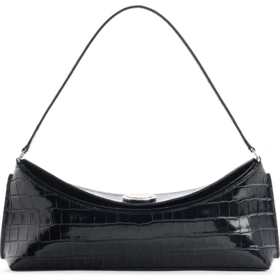 Jacquemus The Ovalo Croc Embossed Leather Shoulder Bag In Black