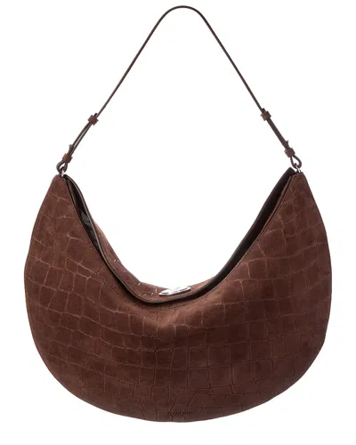 Jacquemus The Ovalo Croc-embossed Suede Hobo Bag In Brown