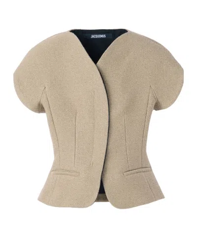 Jacquemus The Ovalo Short-sleeve Jacket In Brown