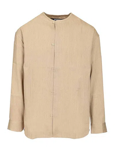 Jacquemus Pastro Herringbone Linen-blend Shirt In Brown