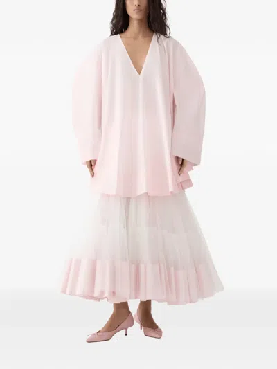 Jacquemus Paysan Dress With Flared Hem And Curved Sleeves In Pink